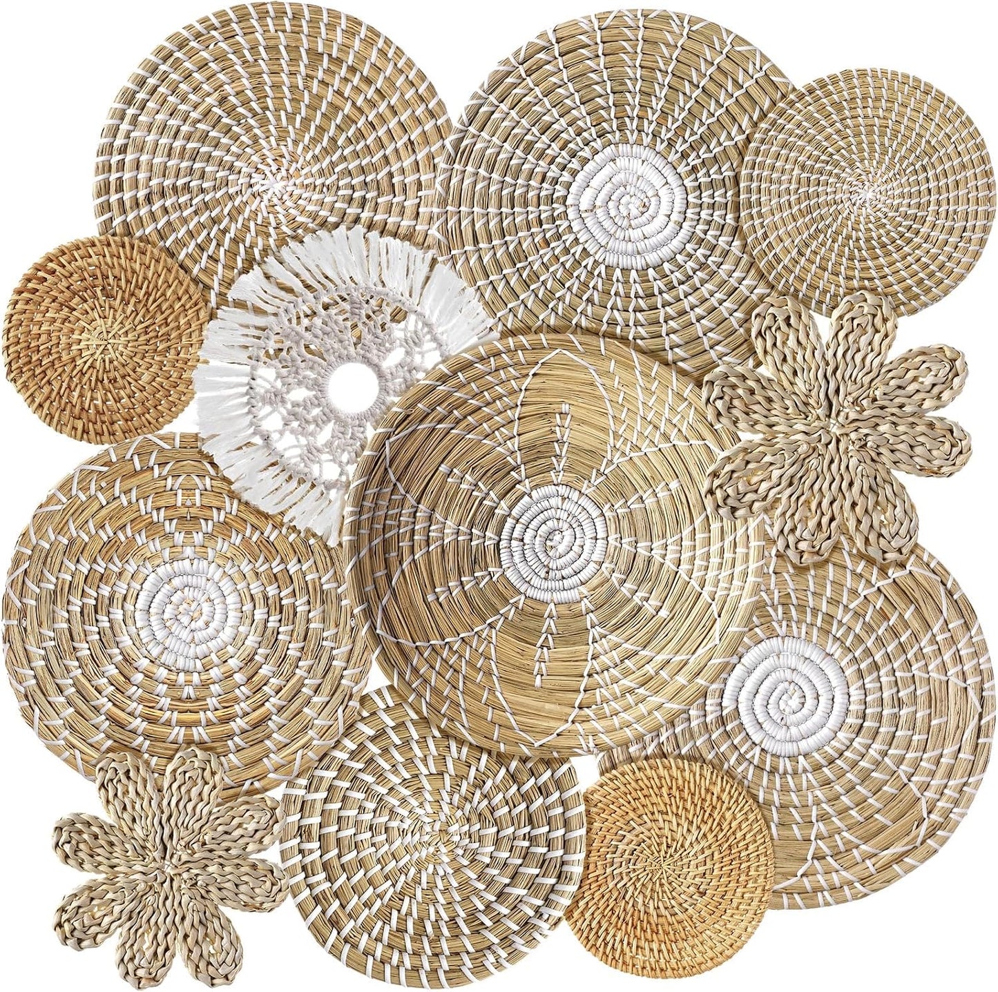 11 Pzas Cestas Boho Colgantes de Mimbre Arte Junco