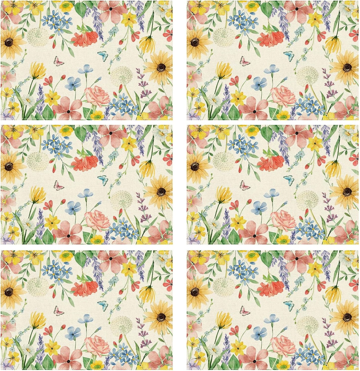 Set 6 Manteles Acuarela Flores Silvestres 12x18pulg