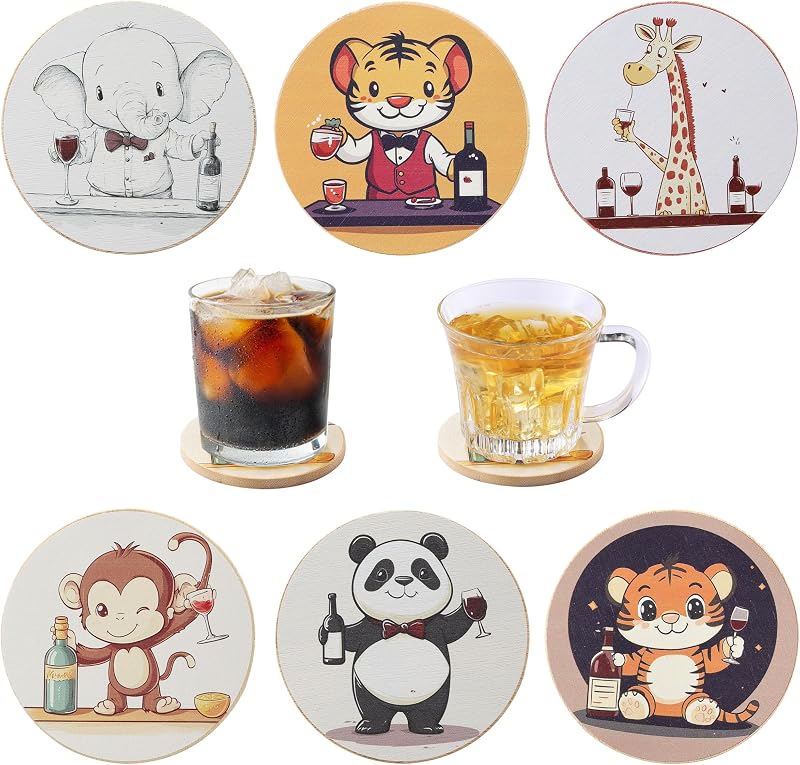 6 Pzas posavasos bambú 4x4pulg decoración animales
