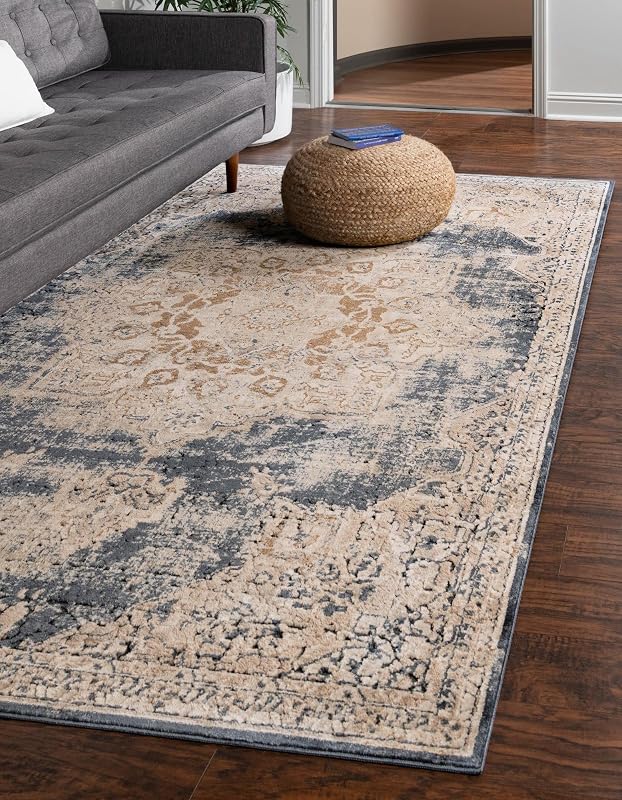 Alfombra área Chateau Roosevelt 8x10ft Azul Oscuro/Beige
