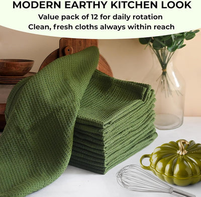 Set 12 paños cocina tejido gofre 13x13pulg verde salvia