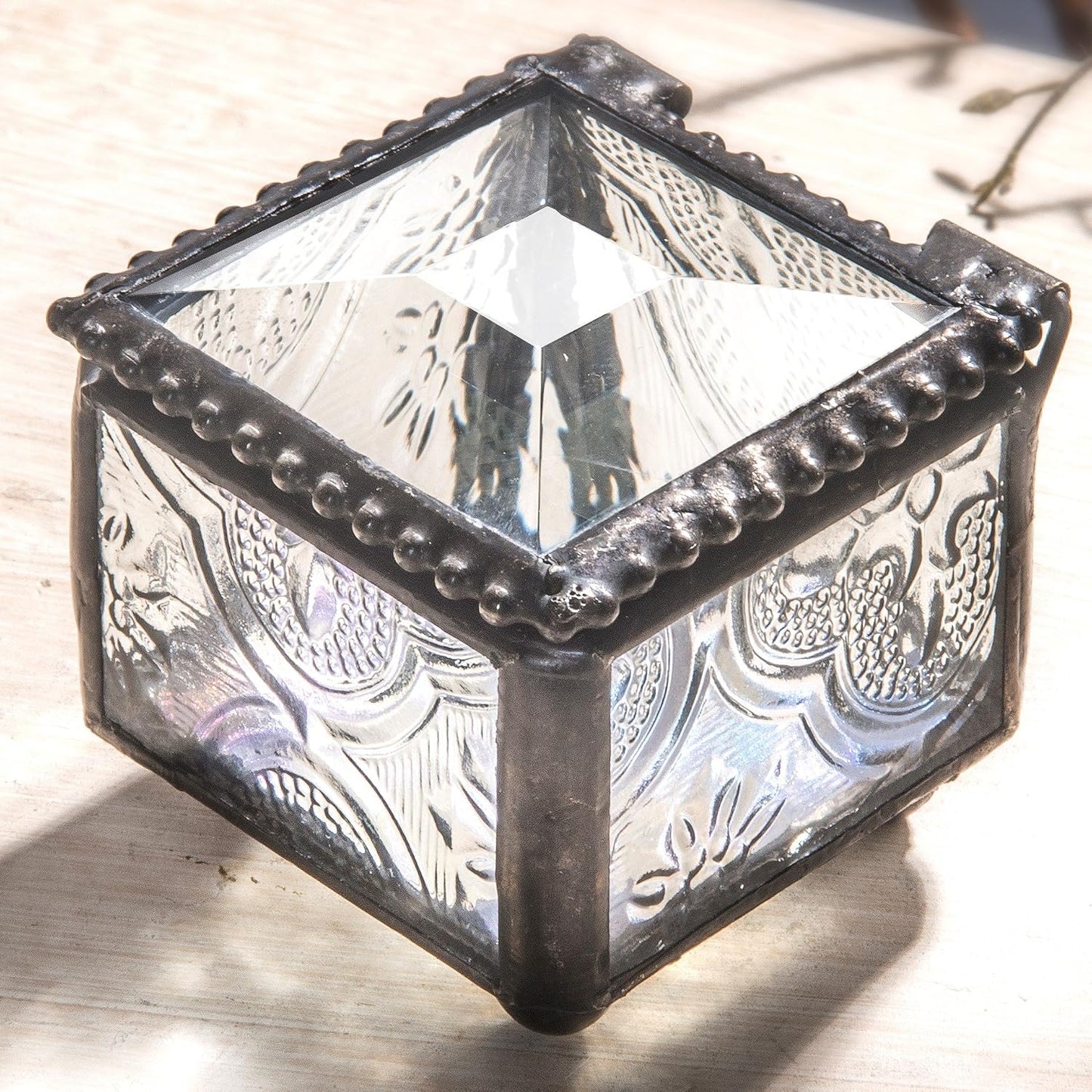 Caja anillo vitral Joyero vintage transparente