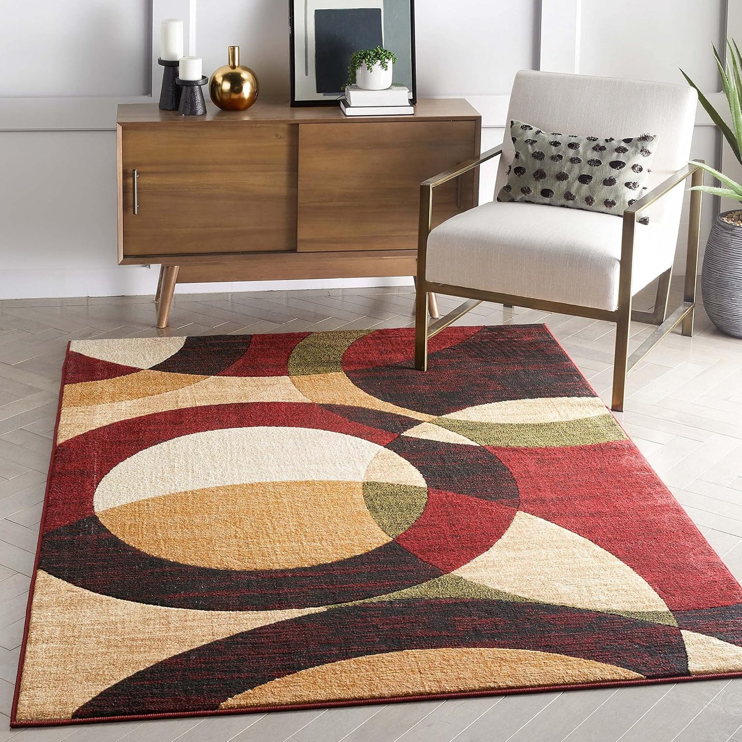 Alfombra geométrica moderna roja 5'3x7'3