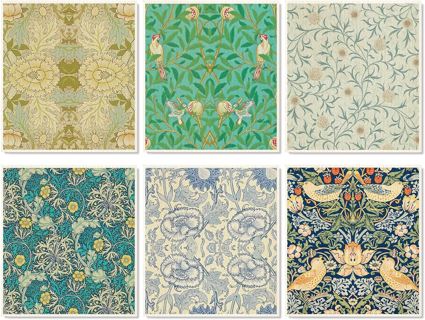 6 Pzas Paños cocina algodón diseño flores vides verdes