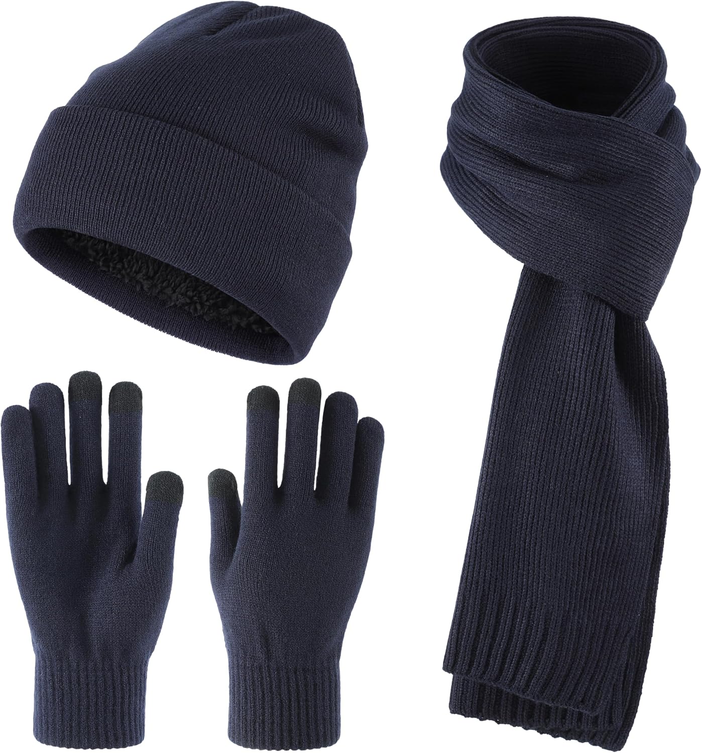 Set Gorro Bufanda Guantes Hombre Cuello Largo Pantalla