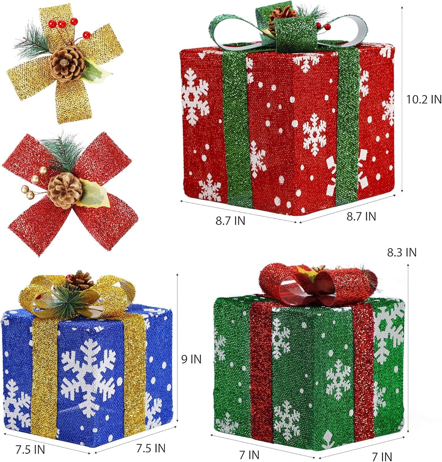 3 Cajas Regalo Iluminadas Navidad Decoración Hogar