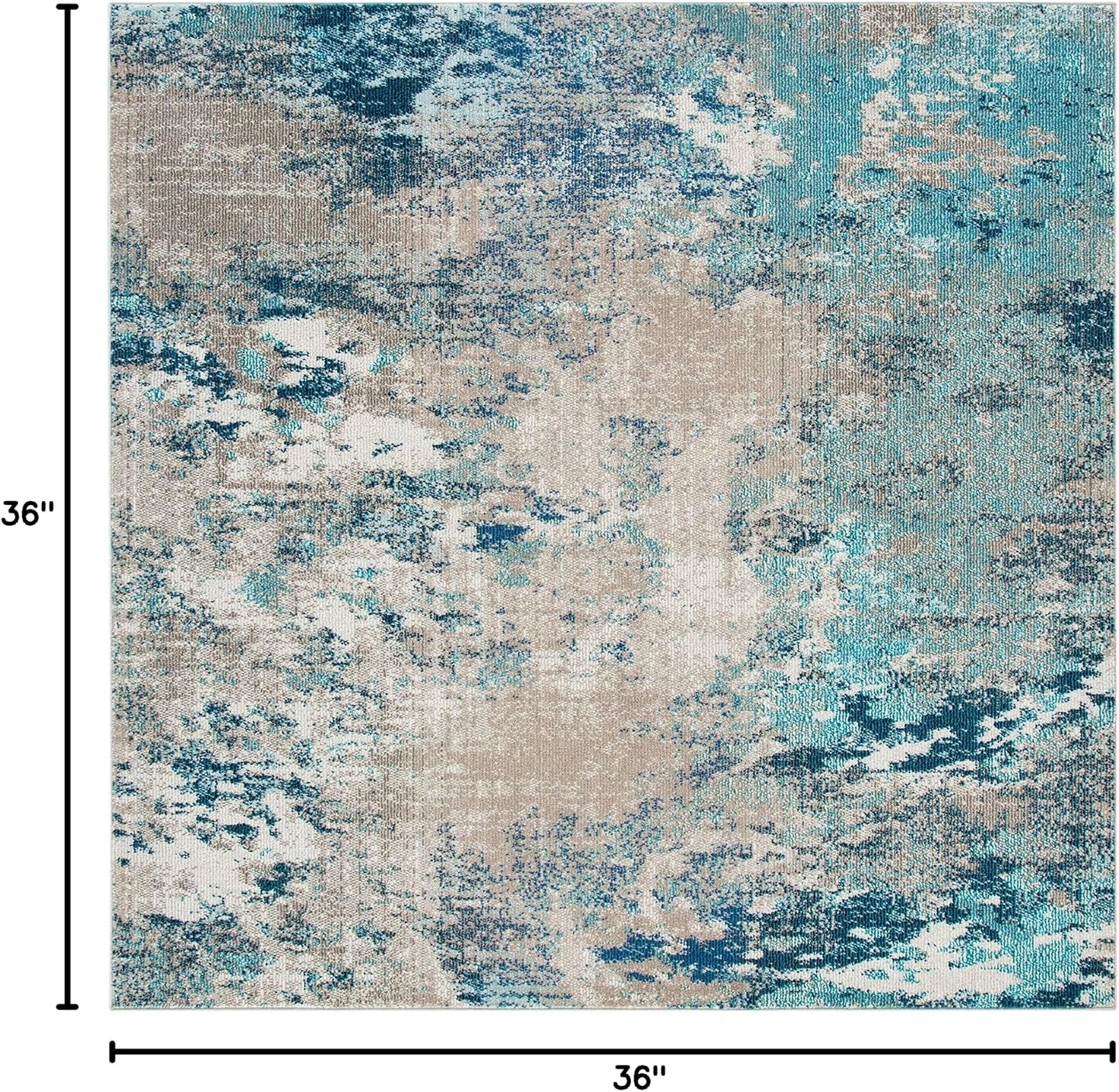 Alfombra cuadrada 3ft diseño bohemio azul gris sala