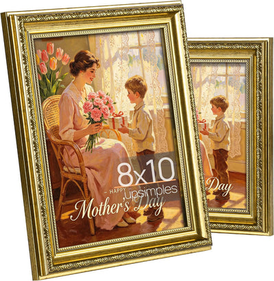 Marco foto 8x10 pulg cristal real vintage dorado set 2
