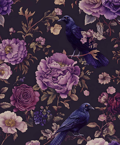 Papel tapiz cuervo oscuro floral 17.5x393pulg autoadhesivo