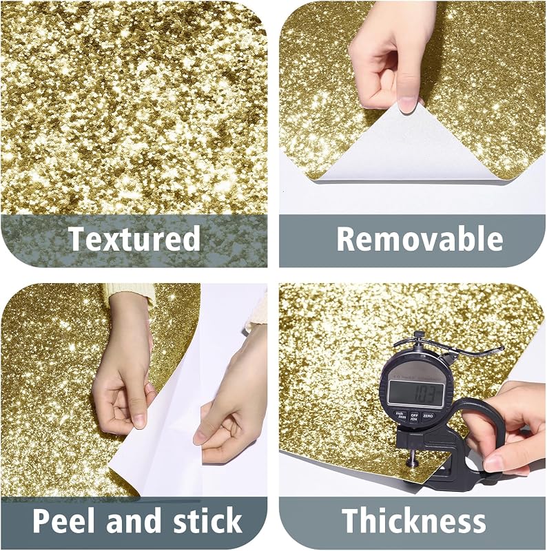 Papel tapiz dorado purpurina autoadhesivo dormitorio