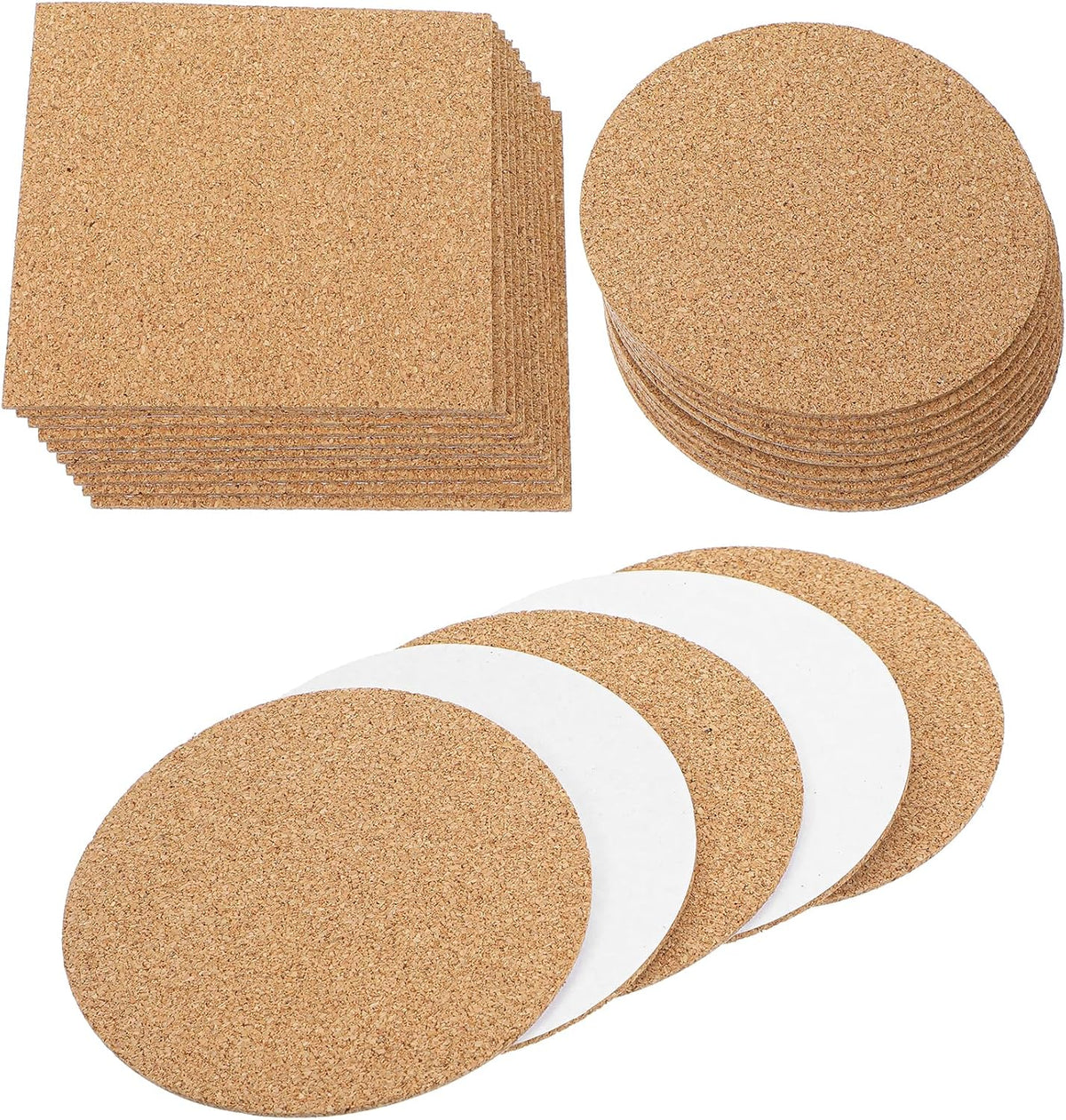 20 Posavasos Corcho 4pulg Antideslizantes Redondos y Cuadrados