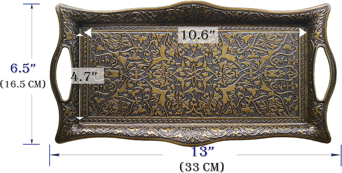 Bandeja metal servir vintage rectangular amarillo envejecido