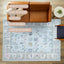 Alfombra Oushak azul crema sala comedor dormitorio 7'5x9'8