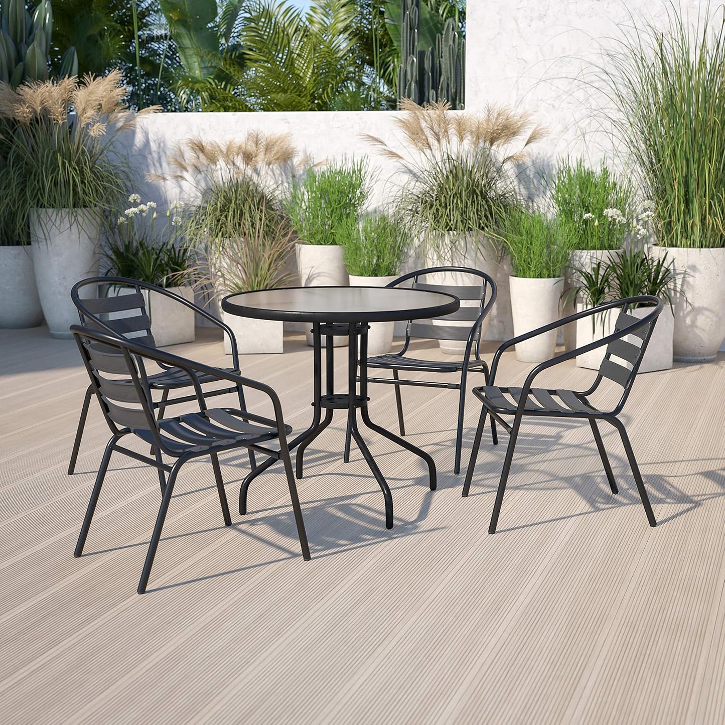 Set 4 sillas apilables aluminio para exterior negro