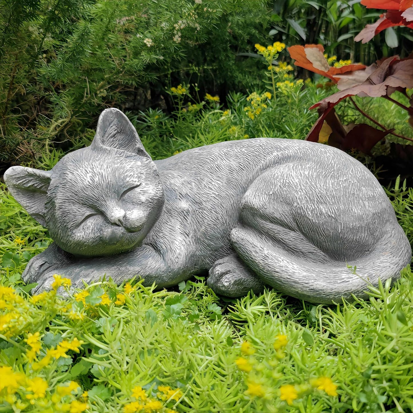 Estatuas gato durmiendo decoración jardín patio