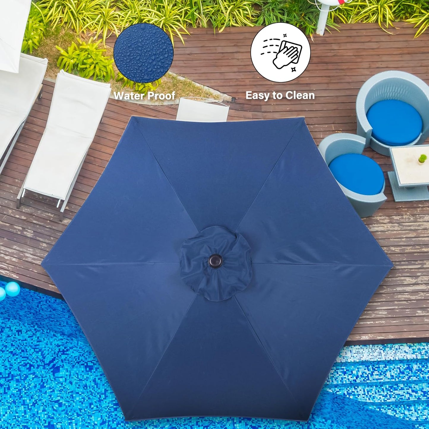 Sombrilla patio 7.5ft con botón inclinación 6 varillas