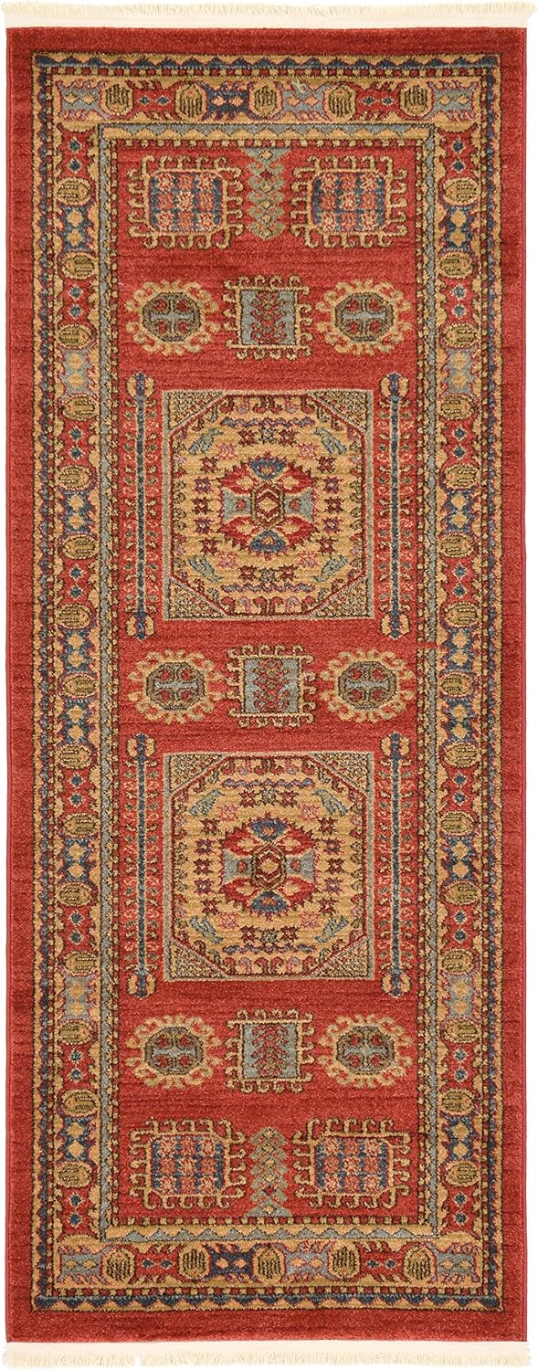 Alfombra geométrica roja clásica 2'7"x6'7"