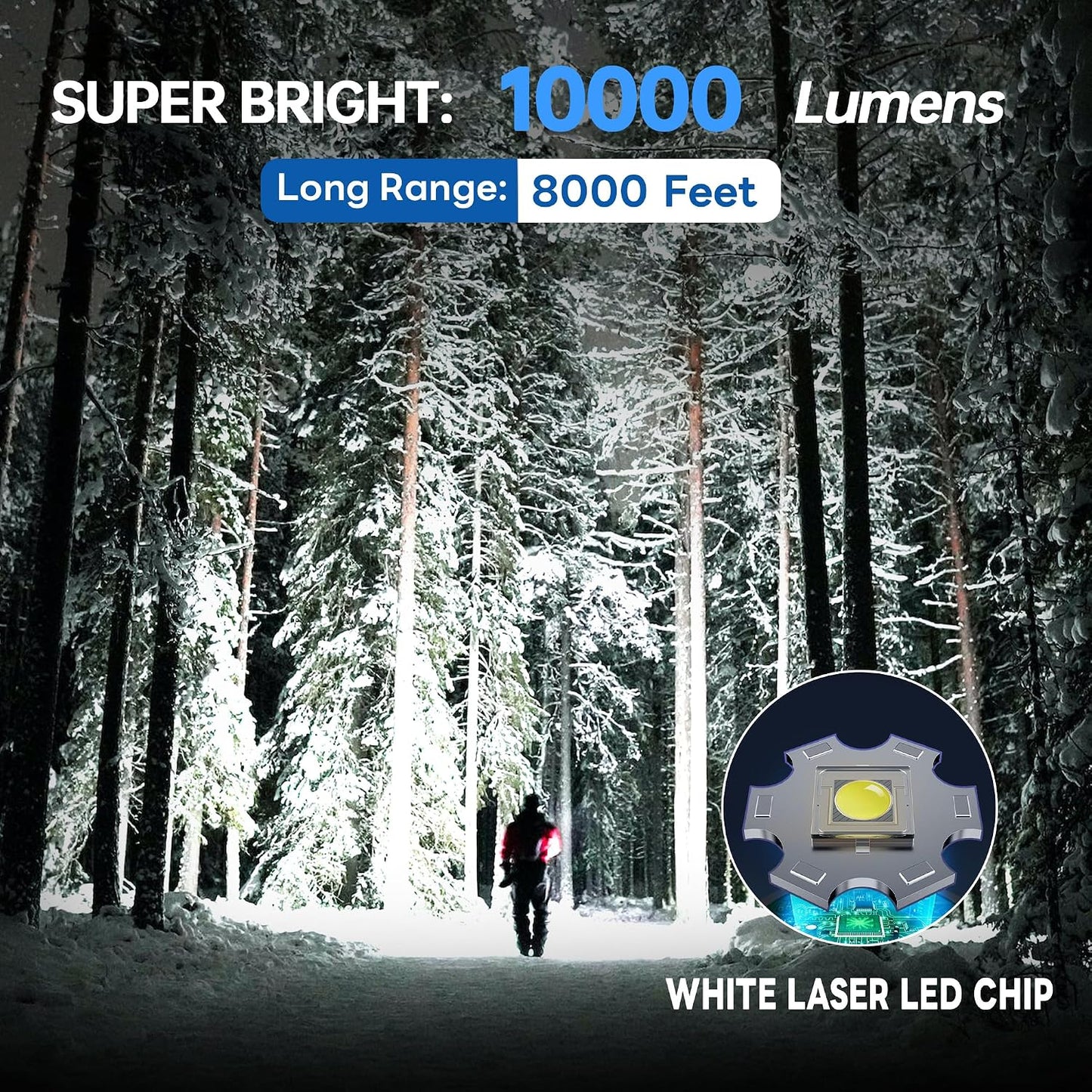 Linterna LED recargable 10000 lúmenes 5 modos IPX6