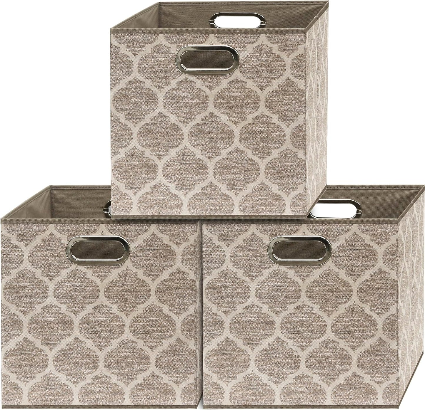 Cubo almacenamiento plegable tela 13" asas pack 3 beige