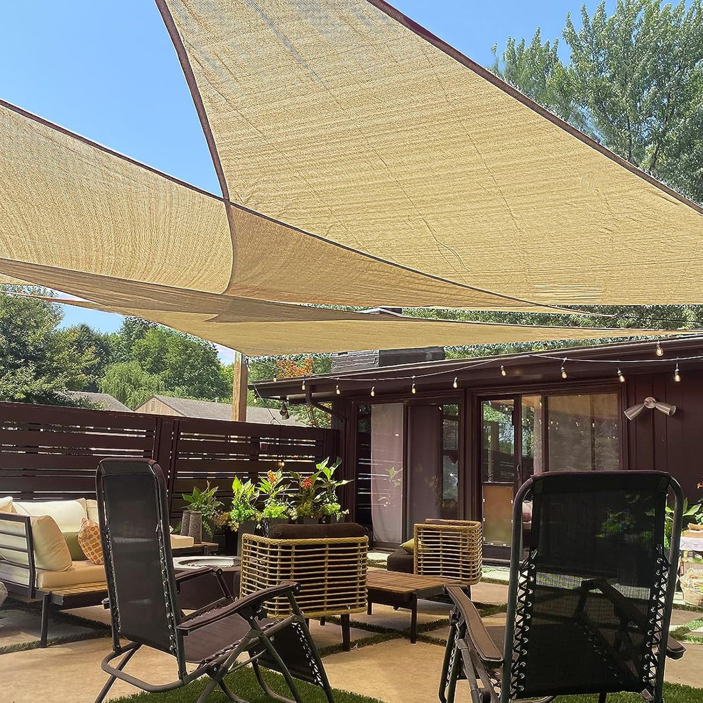 Toldo triangular 16x16x16ft bloquea UV patio color arena