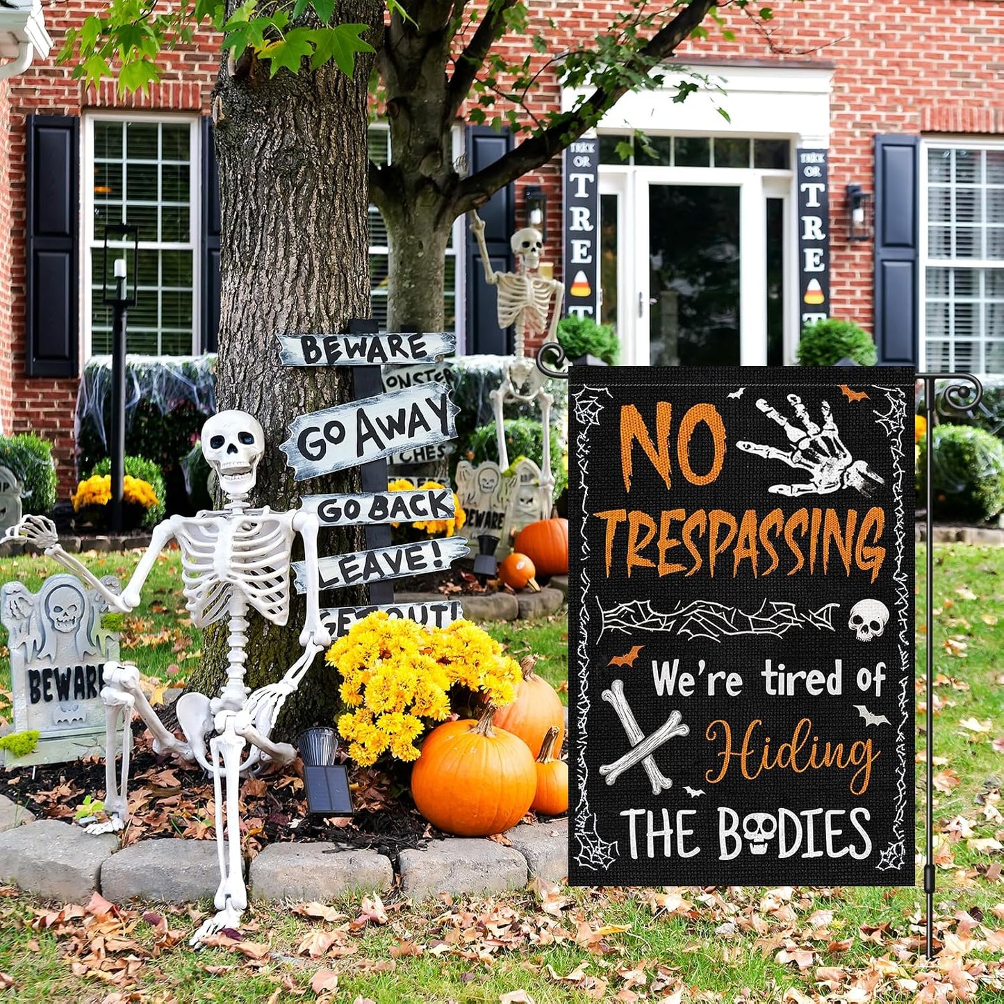 Bandera Halloween no trespassing calavera 12x18pulg arpillera