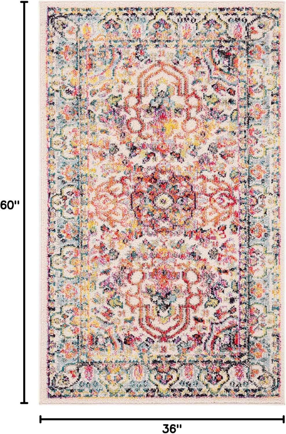 Alfombra decorativa 3x5ft diseño bohemio marfil y rojo