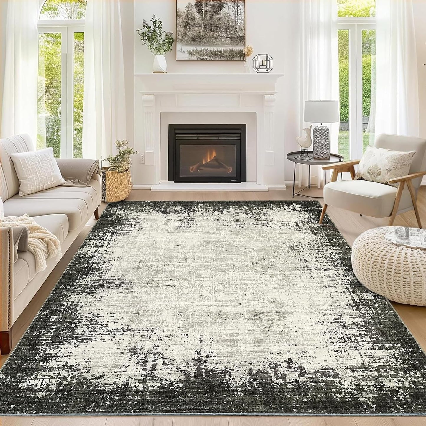Alfombra 6x9ft color verde abstracta antiderrap