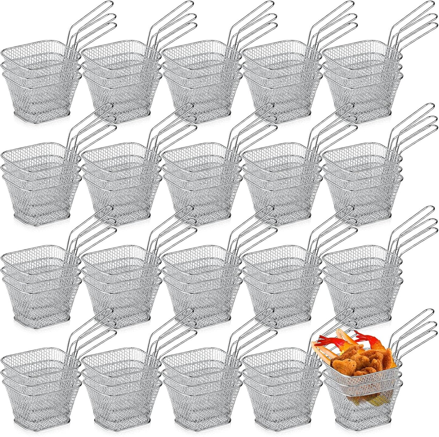 60 Pzas Cesta Cuadrada Papas Fritas con Asa Cromada