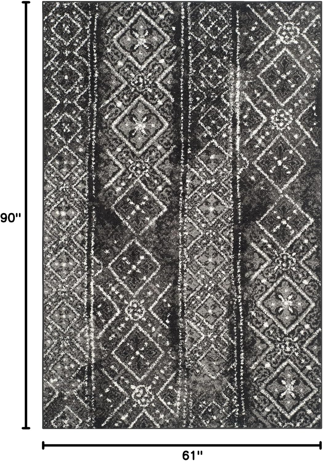 Alfombra sala 5'1x7'6" negro plateado diseño marroquí