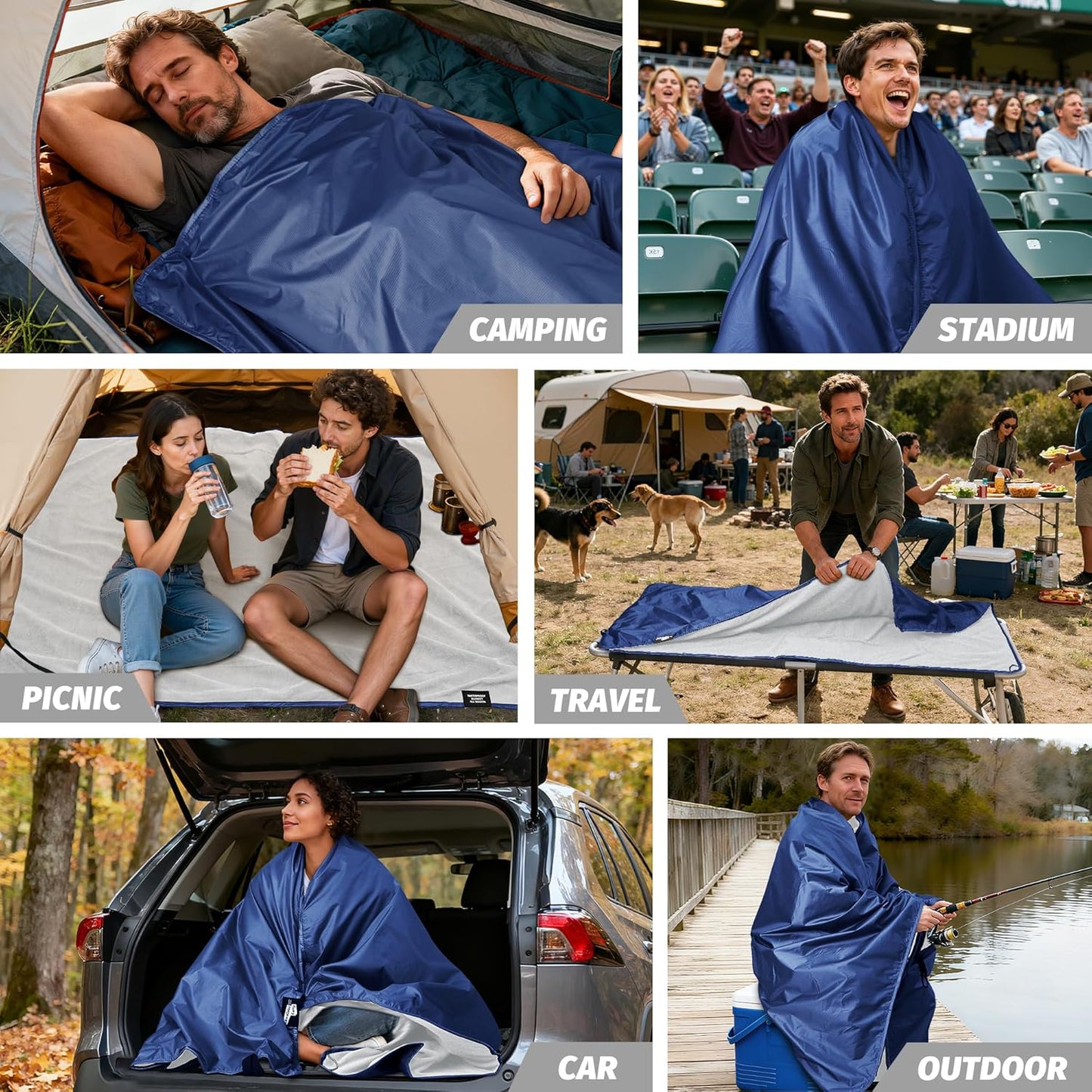 Manta vellón impermeable para exteriores 80x58 pulg azul