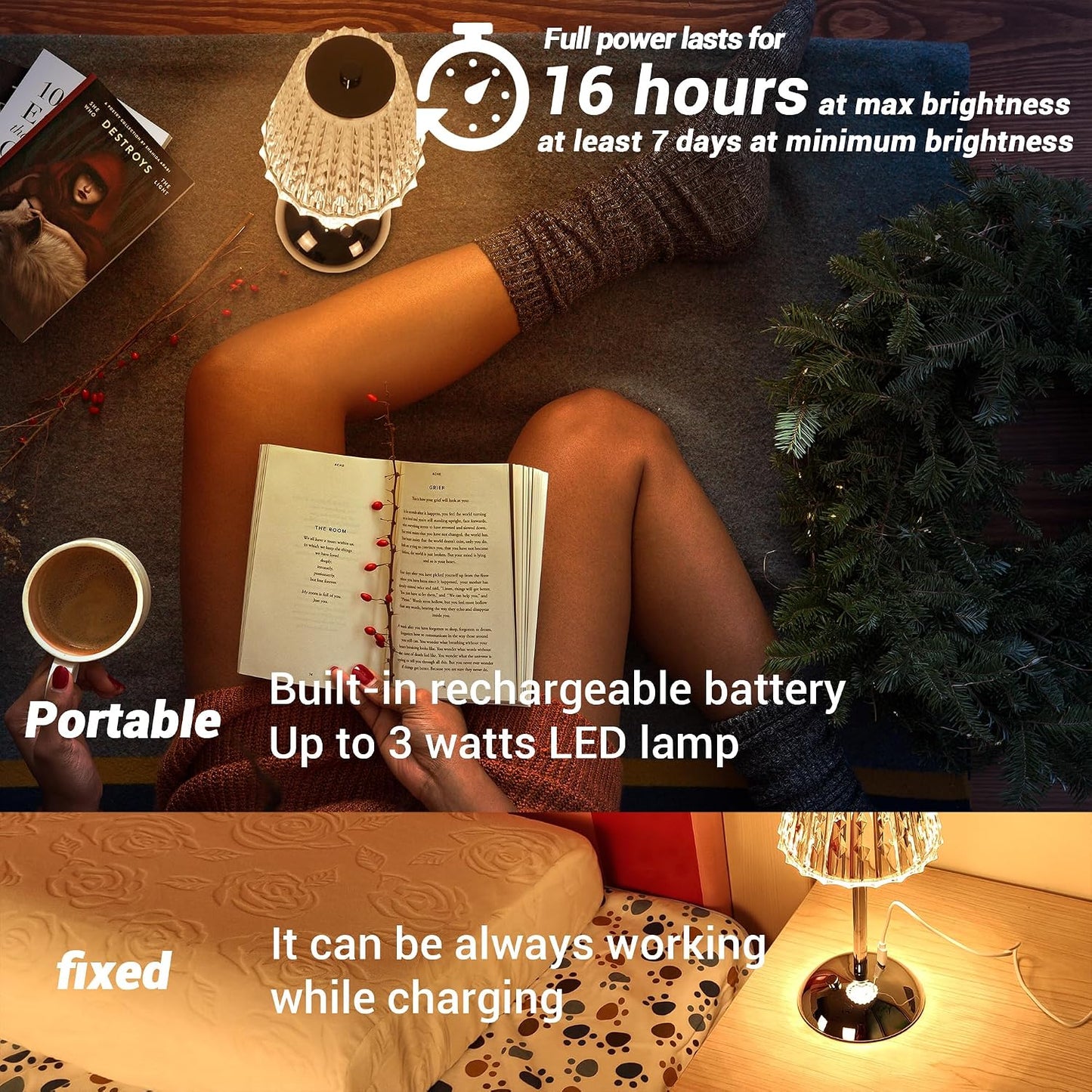 Lámpara mesa inalámbrica recargable LED tactil 3 modos