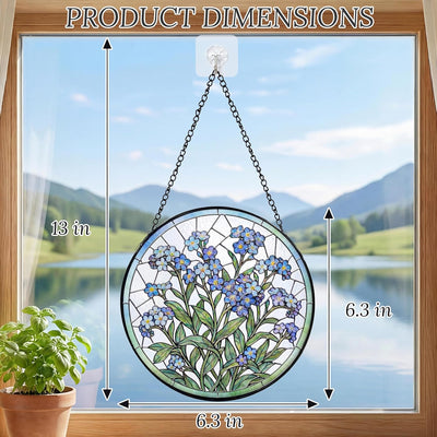 2 Vidrieras colgantes flores azules decoración hogar