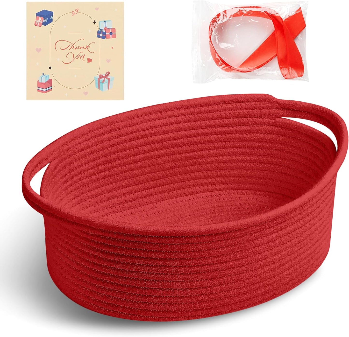 Cesta regalos roja tejida 12x8x5pulg duradera con cintas