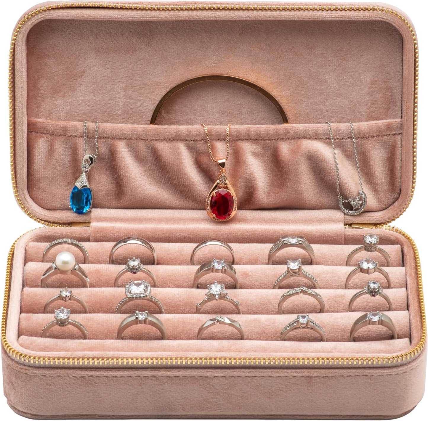 Caja terciopelo organizadora joyas con cremallera melocotón