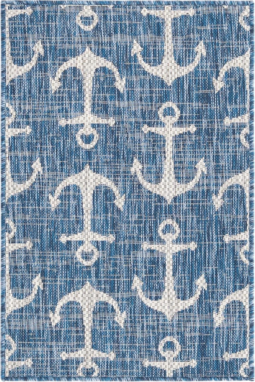 Alfombra rectangular Outdoor Coastal 2x2x3x1pulg azul/marfil