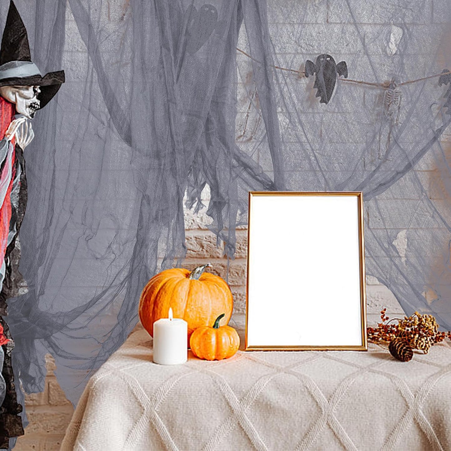 Paño espeluznante Halloween 600x40" gris ventanas puertas