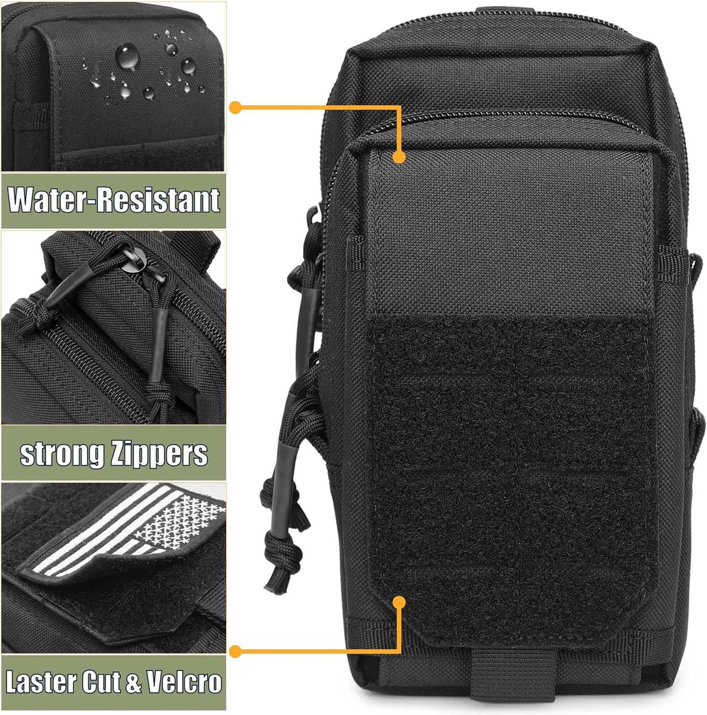 Bolsa Molle negra para cinturón teléfono resistente agua