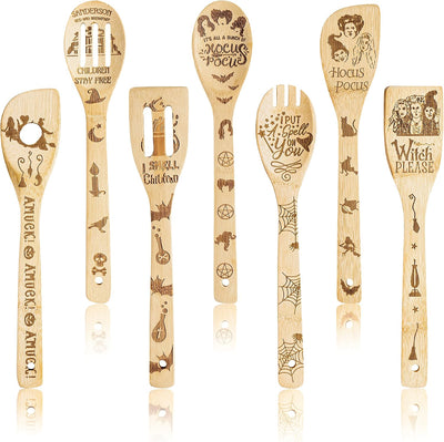 Set 7 Pzas Utensilios Cocina Madera Bambú Antiadherente