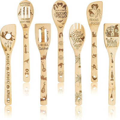 Set 7 Pzas Utensilios Cocina Madera Bambú Antiadherente