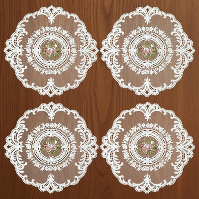 4 Manteles Encaje 11pulg Tapetes Circulares Blanco