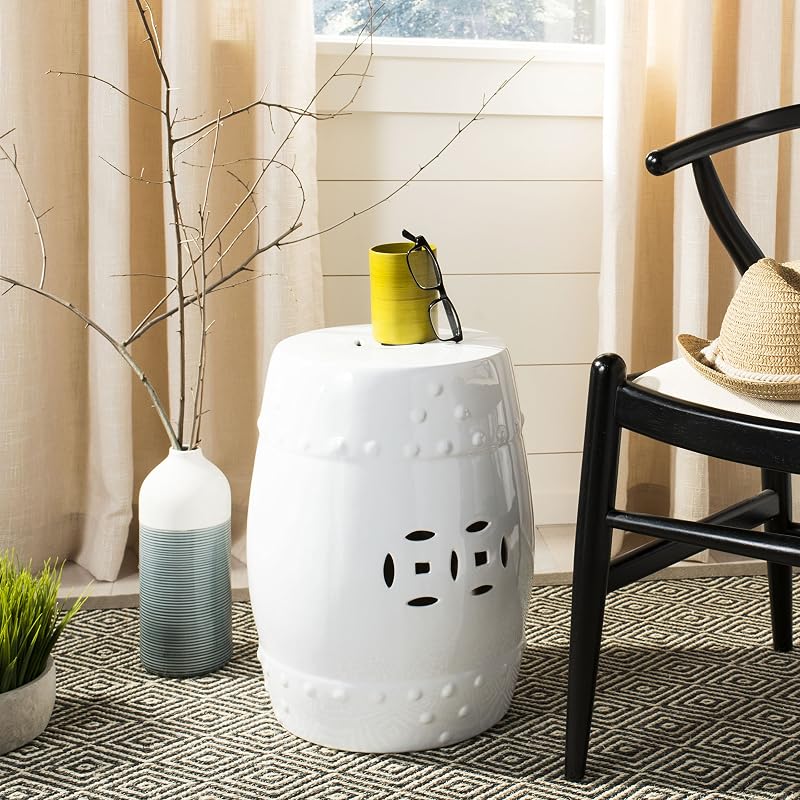Taburete decorativo cerámica diseño chino blanco