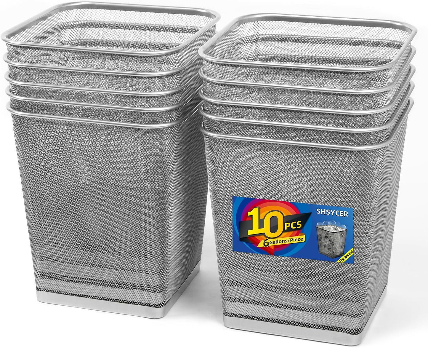 10 Botes Basura Metal Plateado 6gal Malla Antiderrap