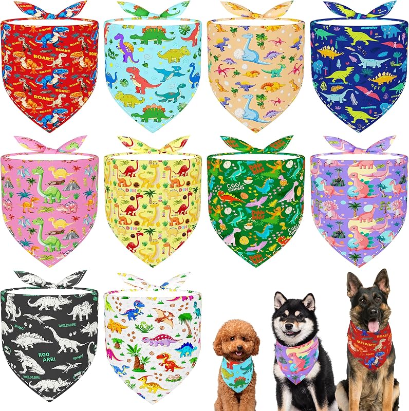 10 Bandanas Dinosaurio para Perros XS Rosa Morado Azul