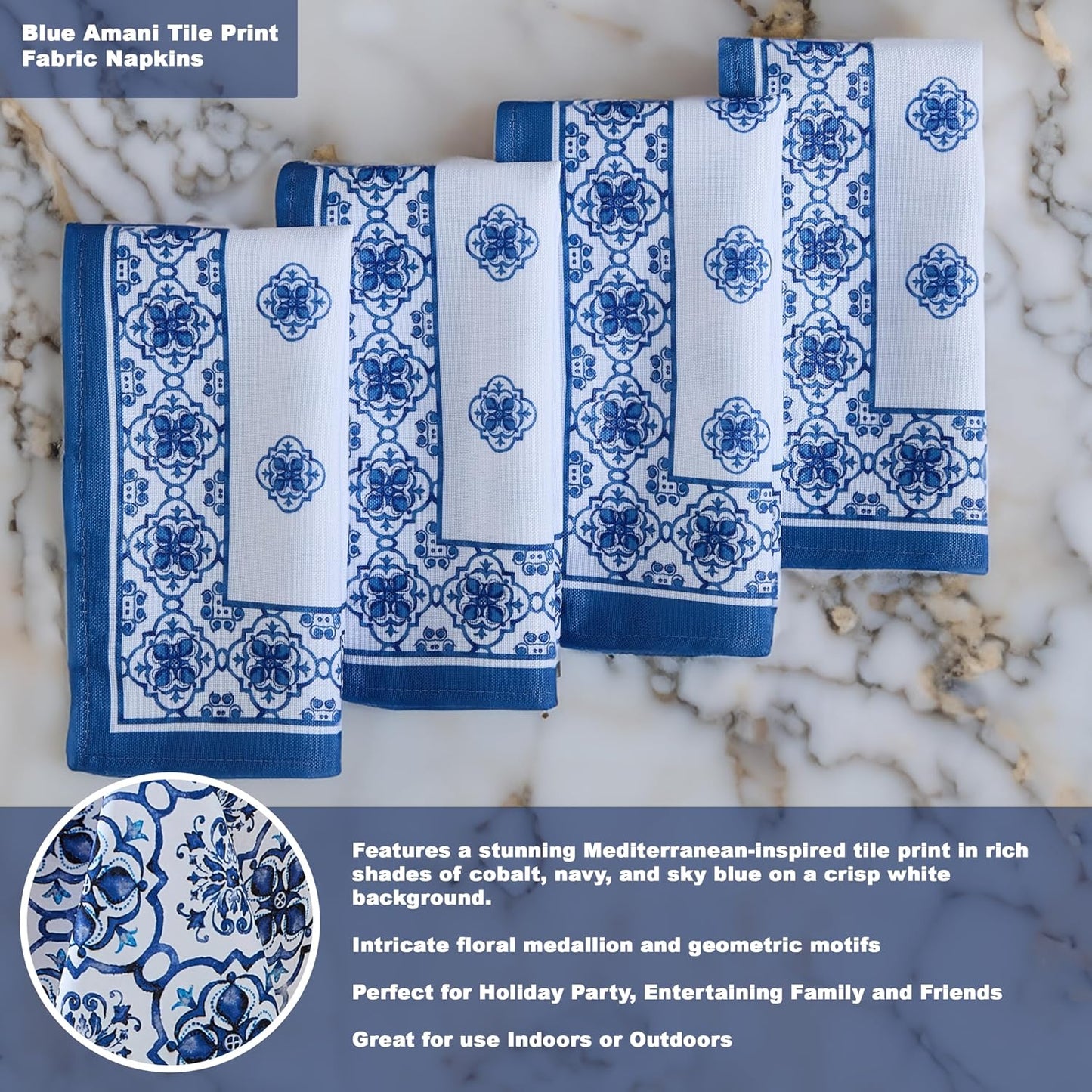 Set 4 servilletas tela estampado azulejos resistentes agua