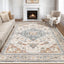 Tapete sala estilo bohemio 9x12ft beige y azul antiderrap