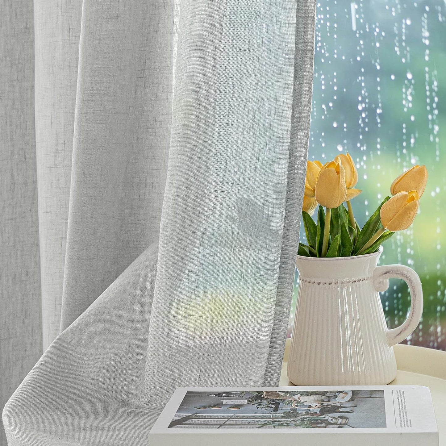 4 Cortinas lino gris semi transparente impermeables