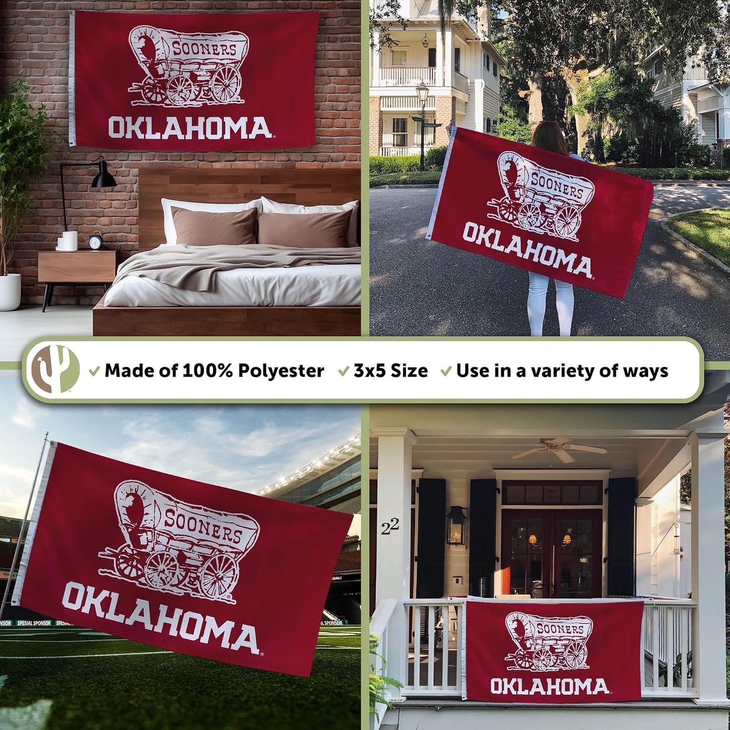 Bandera Sooners UO 3x5ft tela poliéster duradera
