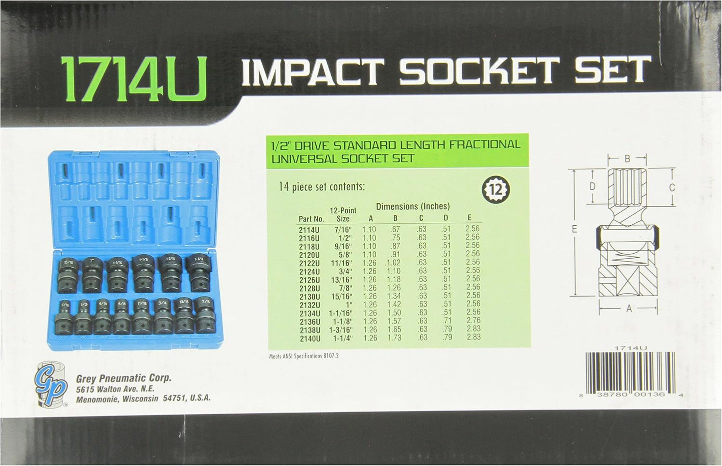 Set 14 Pzas Fraccionario Universal 1/2