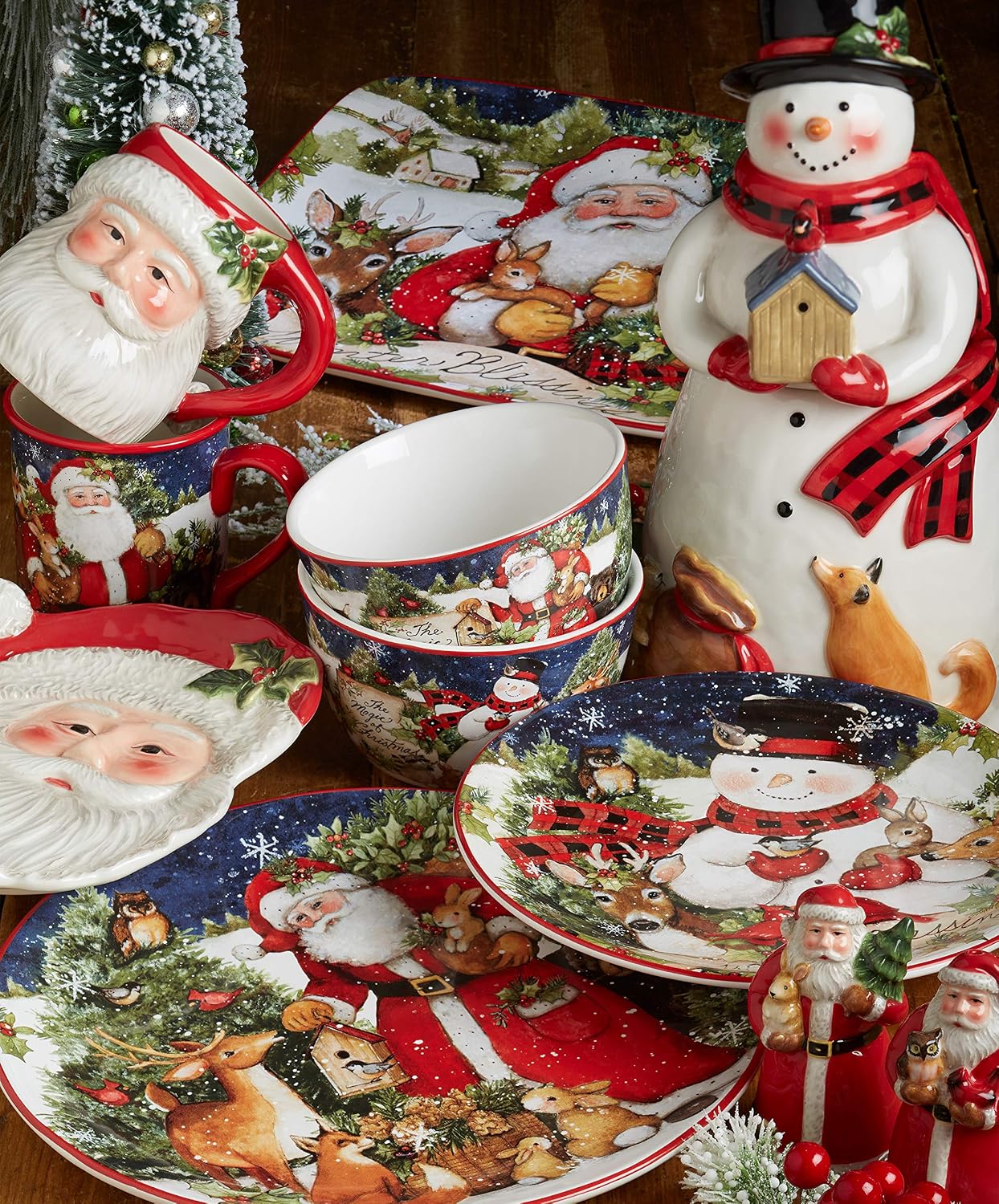 Set 4 platos canapé muñeco nieve cerámica navideña