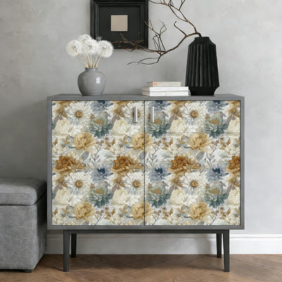Papel tapiz vintage peonía crema gris azul 17.7x118pulg vinilo